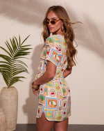 Berry Beachy Fruit Postage Stamp Print Mini Dress