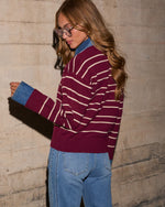 Wynn Knit Twofer Striped Denim Trim Polo Sweater
