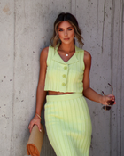 Lime % Vertie Collared Sweater Knit Button Down Crop Top-1