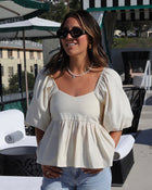 Cream % Valentina Cotton Puff Sleeve Babydoll Top-1