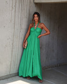 Green % Elmhurst Ruched Halter Maxi Dress-1