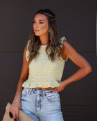 Green % Ivelisse Smocked Sweater Knit Ruffle Hem Top-1