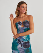Navy % Delora Printed Mesh Strapless Midi Dress-6
