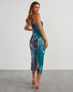 Navy % Delora Printed Mesh Strapless Midi Dress-4