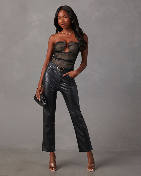 Black % Jazlynn Mesh Strapless Ruched Cutout Bodysuit-2