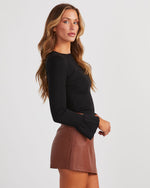 Black % Esen Ribbed Bell Sleeve Knit Sweater-3