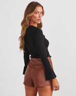 Black % Esen Ribbed Bell Sleeve Knit Sweater-4