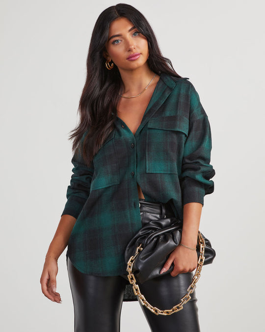 Raw Edge Plaid Button Down Top main image 1