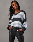 Charcoal/Blue % Knowles Oversized Striped Knit Pullover Sweater-1