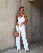 White % Crete Ruched Sleeveless Pocketed Jumpsuit-1
