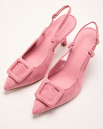 Pink % Shelbey Suede Buckle Slingback Heels-2