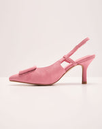 Pink % Shelbey Suede Buckle Slingback Heels-3
