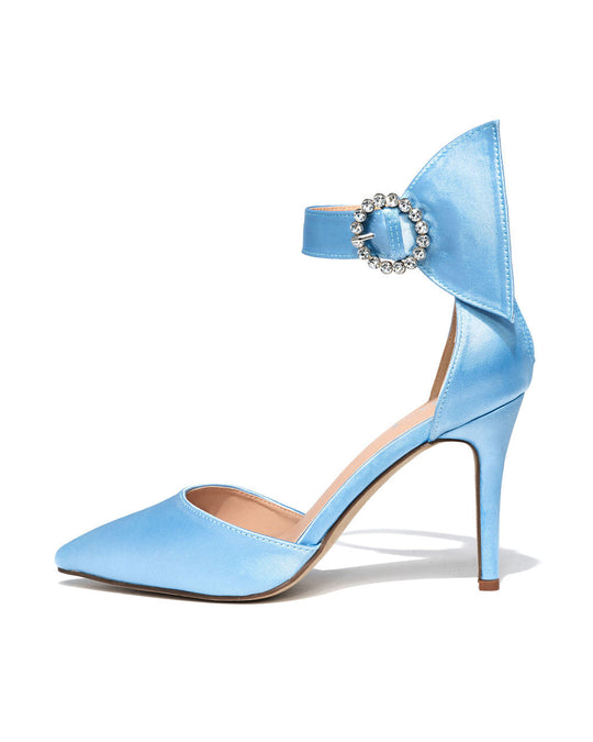 Light Blue % Belle Of The Ball Satin Embellished Pointed Heel 2