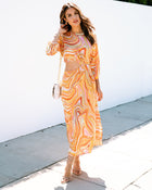 Yellow % Annika Satin Marble Side Cutout Midi Dress-1-1