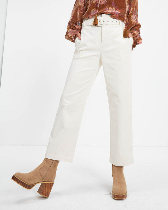 Ivory % Winner Takes It All Pocketed Belted Corduroy Pants-1