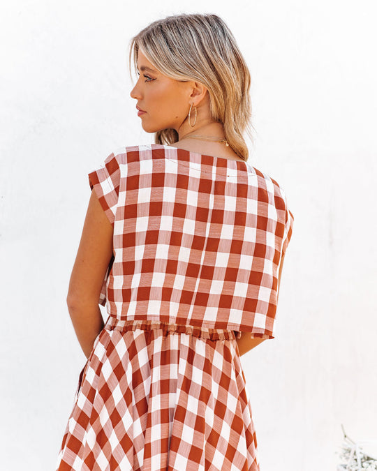 Rust % Athina Cotton Blend Gingham Crop Top-2