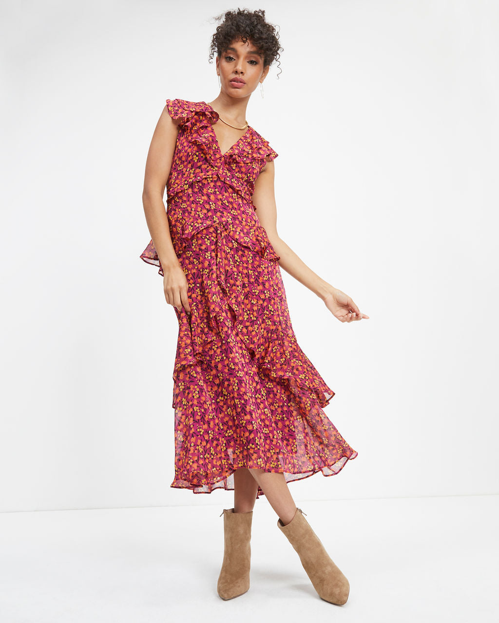 Autumn Wishes Floral Tiered Midi Dress – VICI