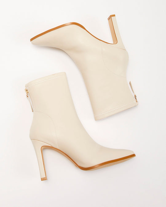 Cream % Janelle Faux Leather Ankle Boots-1
