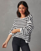 Black/White % All The Time Striped Pullover Sweater-1