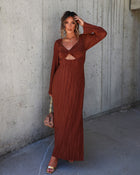 Brown % Grand Entrance Plisse Cutout Maxi Dress-1