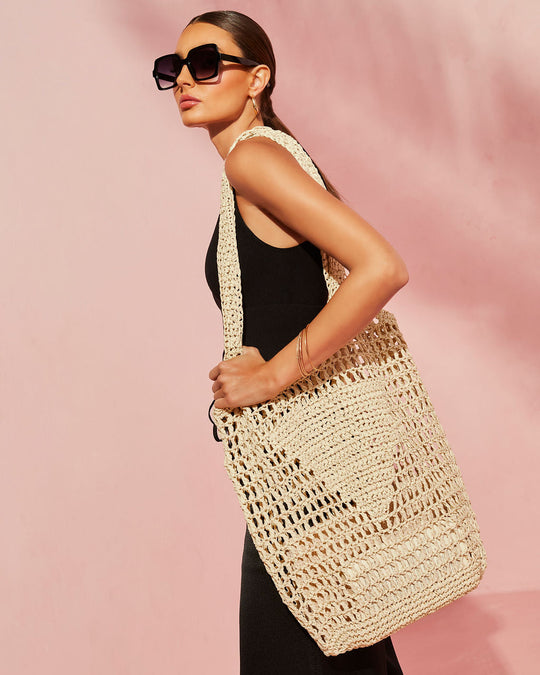 Tan % Los Angeles Knitted Tote Bag-1