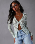 Green % Mystine Lace Floral Long Sleeve Top-1