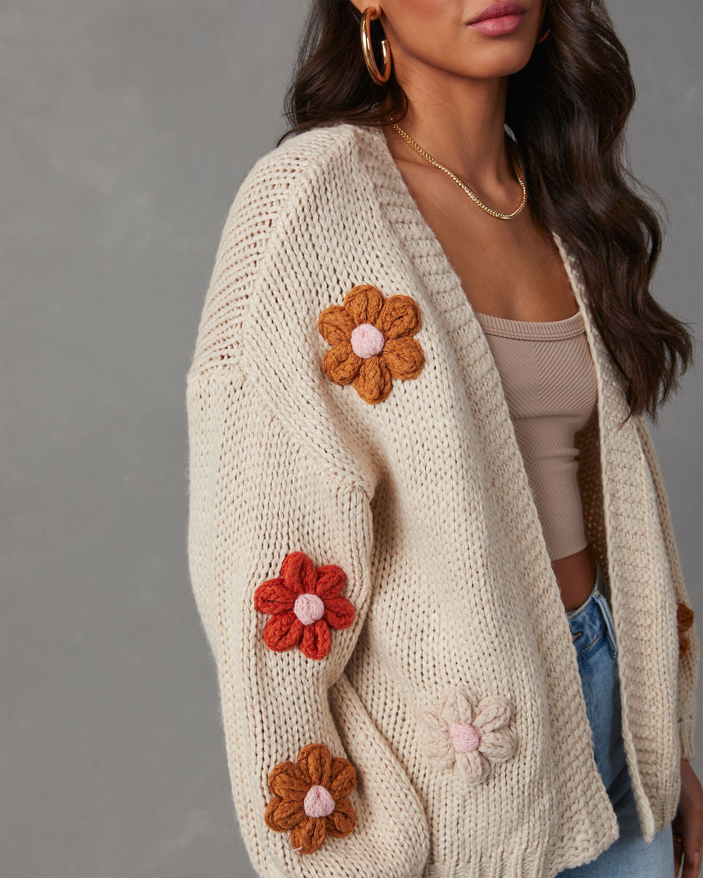 Vici Women's Fallen Daisy Oversized Knit Cardigan in Light Pink - Size XL Vici Women's Fallen Daisy Oversized Knit Cardigan in Light Pink - Size XL