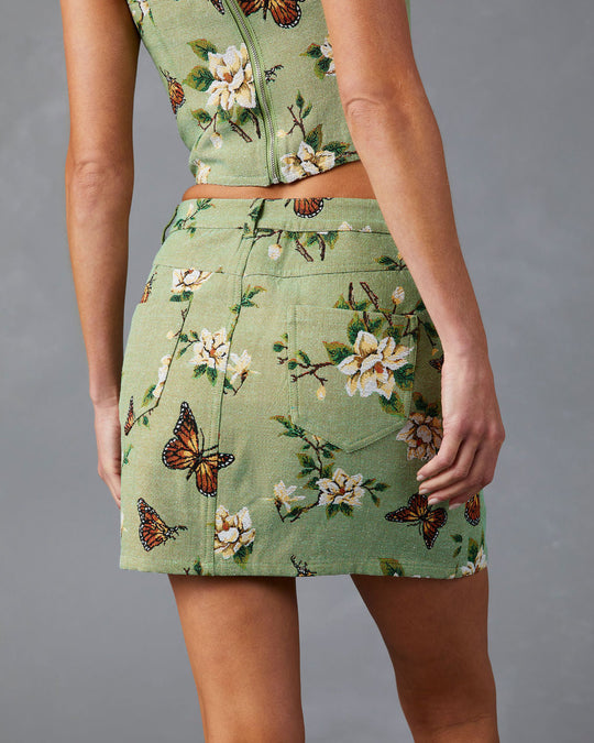 Sage % Field Of Butterflies Mini Skirt-2