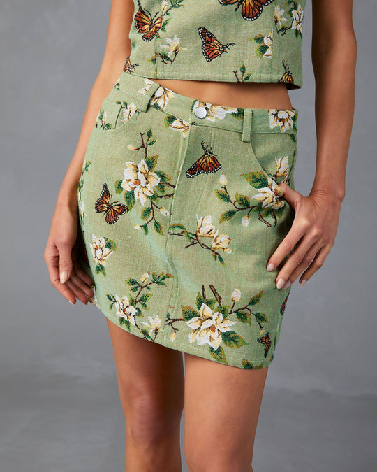 Sage % Field Of Butterflies Mini Skirt-1