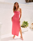Coral Pink %  Beautiful Minds Knit Strapless Maxi Dress 1