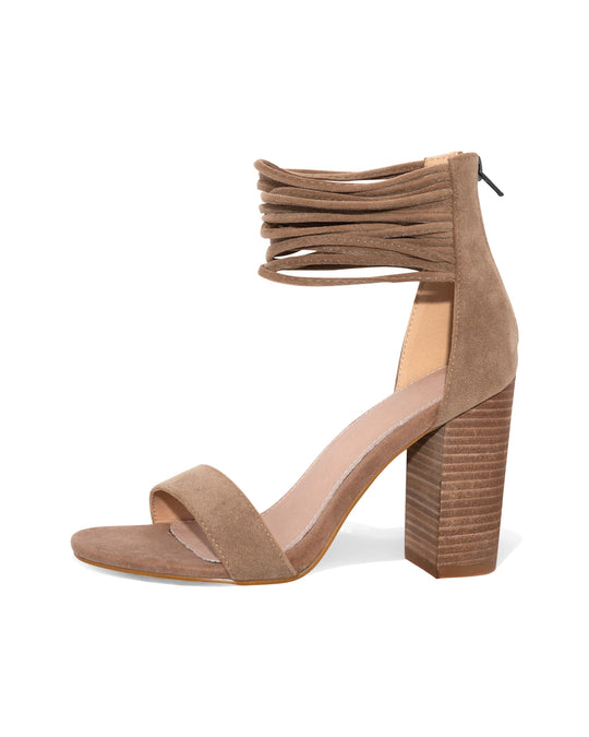Tan % Blair Faux Suede Strappy Heeled Sandal-1