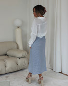 Blue % Amelie Gingham Side Tie Midi Skirt-1