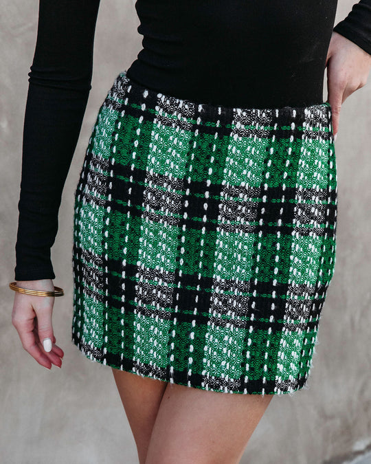 Green % Britney Plaid Woven Mini Skirt-2