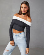 Black/White % Barton Off Shoulder Long Sleeve Top-1