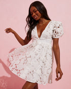 White % Soft Whisper Lace Puff Sleeve Mini Dress-1
