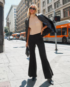 Black % Born With It Faux Suede Wide Leg Pants-1