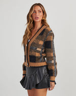 Camel % Taylor Plaid Fuzzy Knit Cardigan-3