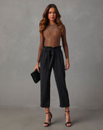 Brown % All The Craze Velvet Mesh Houndstooth Bodysuit-2