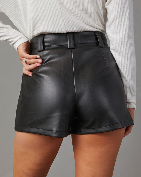 Black % Flip The Switch Pocketed Faux Leather Shorts-4