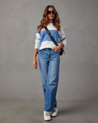 White/Blue %  Homecoming Colorblock Knit Sweater-1