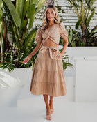 Tan % Carlena Pocketed Tiered Midi Skirt-1