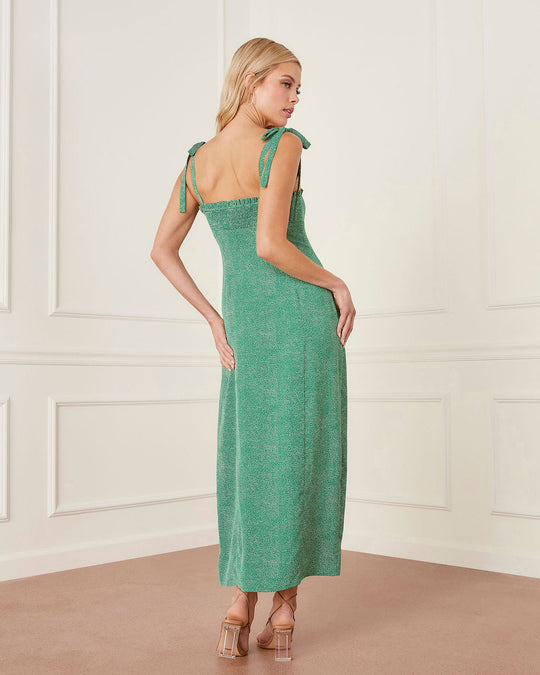 Green % Carmine Printed Slit Maxi Dress-2