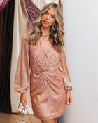 Pink % Crishelle Twisted Front Metallic Plisse Mini Dress-1