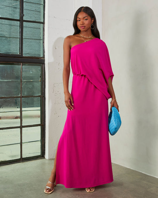 Fuchsia % From The Source One Shoulder Maxi Dress-2