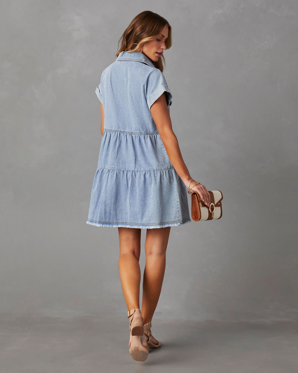 Sunol Tiered Button Down Chambray Dress – VICI