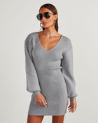 Grey % Fall Is Mine Ribbed Mini Sweater Dress-2