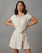 Oatmeal % Larue Linen Button Down Mini Dress-1