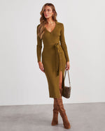 Olive % Colleto Tie Waist Midi Sweater Dress-6