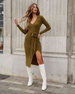 Olive % Colleto Tie Waist Midi Sweater Dress-1