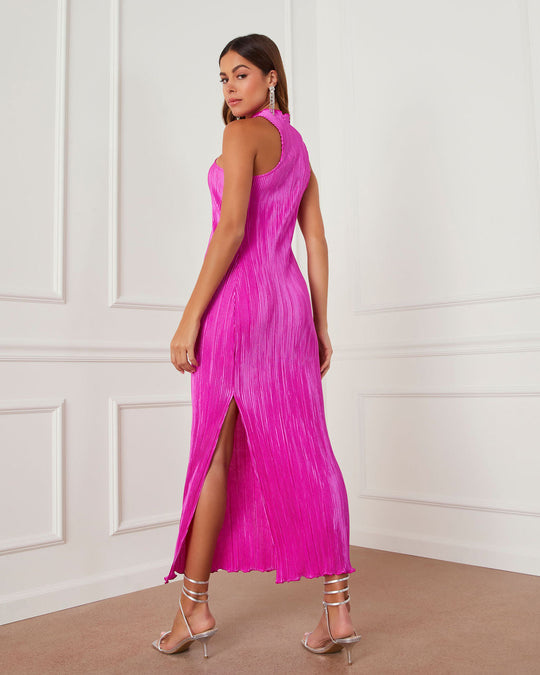 Magenta % Cabo Plisse Twisted Front Maxi Dress-2